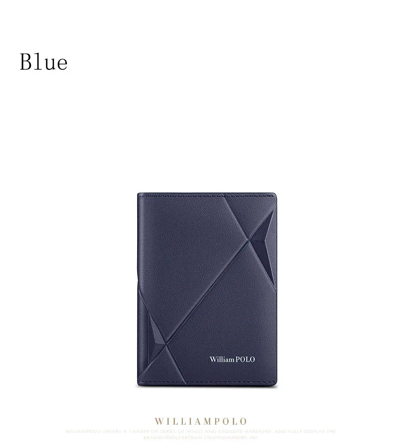 Tarjetero RFID ultrafino compacto de alta gama antidesmagnetización para hombre, bolso para documentos de Cuero de vaca real, miniWILLIAMPOLO desmagnetización