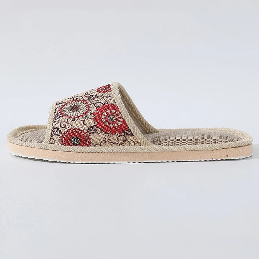 Otoño Invierno zapatillas de suelo para mujer Retro de lino con punta abierta EVA sandalias casuales de fondo grueso zapatillas de interior para parejas zapatos