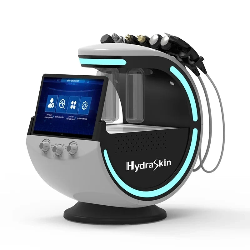 7 en 1 Analizador inteligente de azul hielo Máquina facial multifunción Diamond Hydra Dermoabrasión Facial Aquafacial