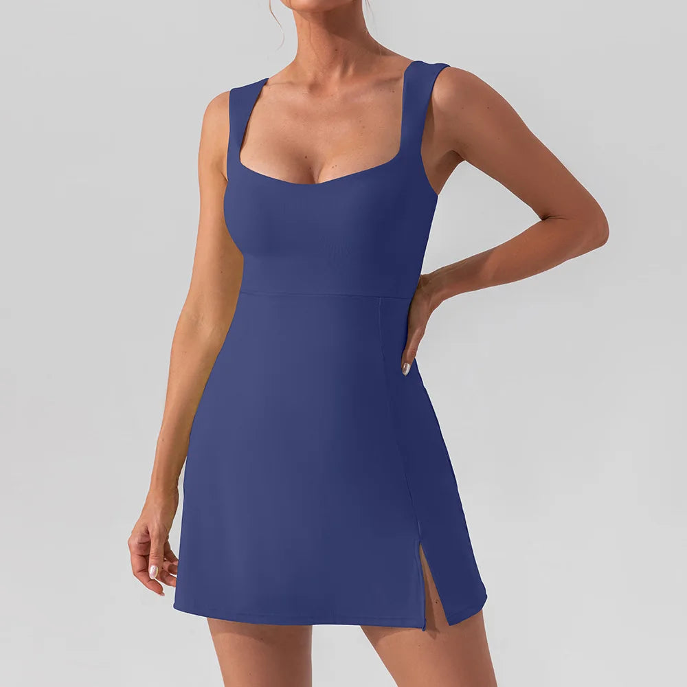 Vestido de Tenis Sexy, Suave, de Color Sólido, Vestido Deportivo de Golf para Mujer, Transpirable, Traje de Yoga de Una Pieza, Ropa Deportiva para Correr al Aire Libre