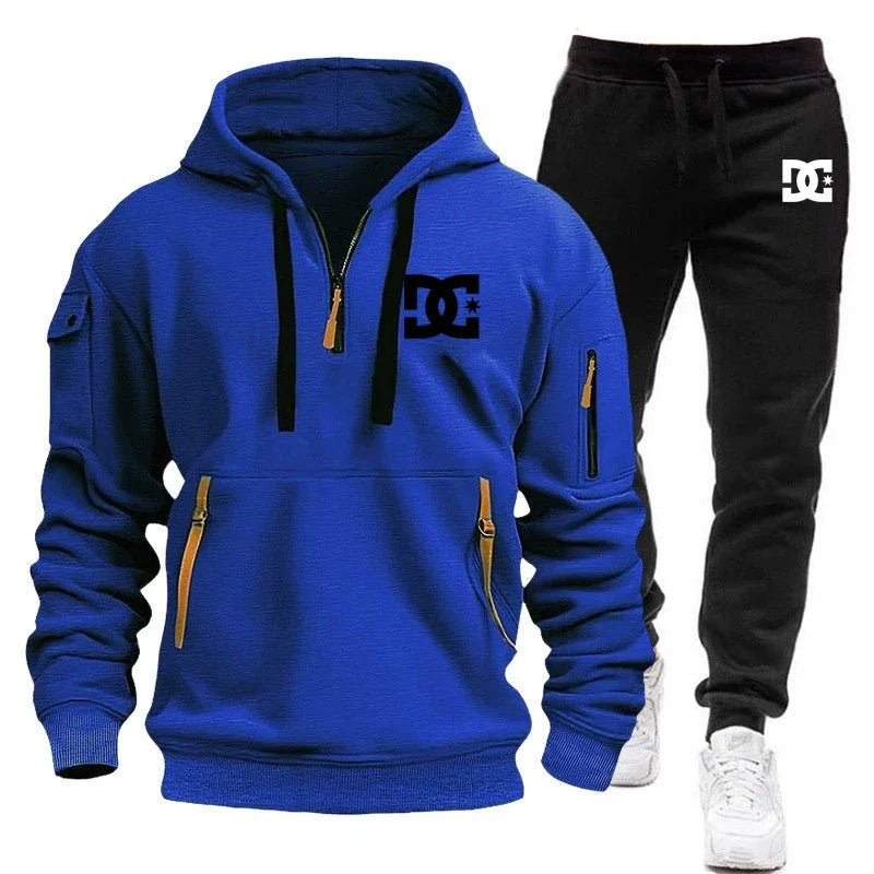 2025 Nuevo conjunto informal de otoño e invierno para hombre, sudadera con capucha y pantalones para correr para hombre al aire libre a la moda, conjunto de 2 piezas