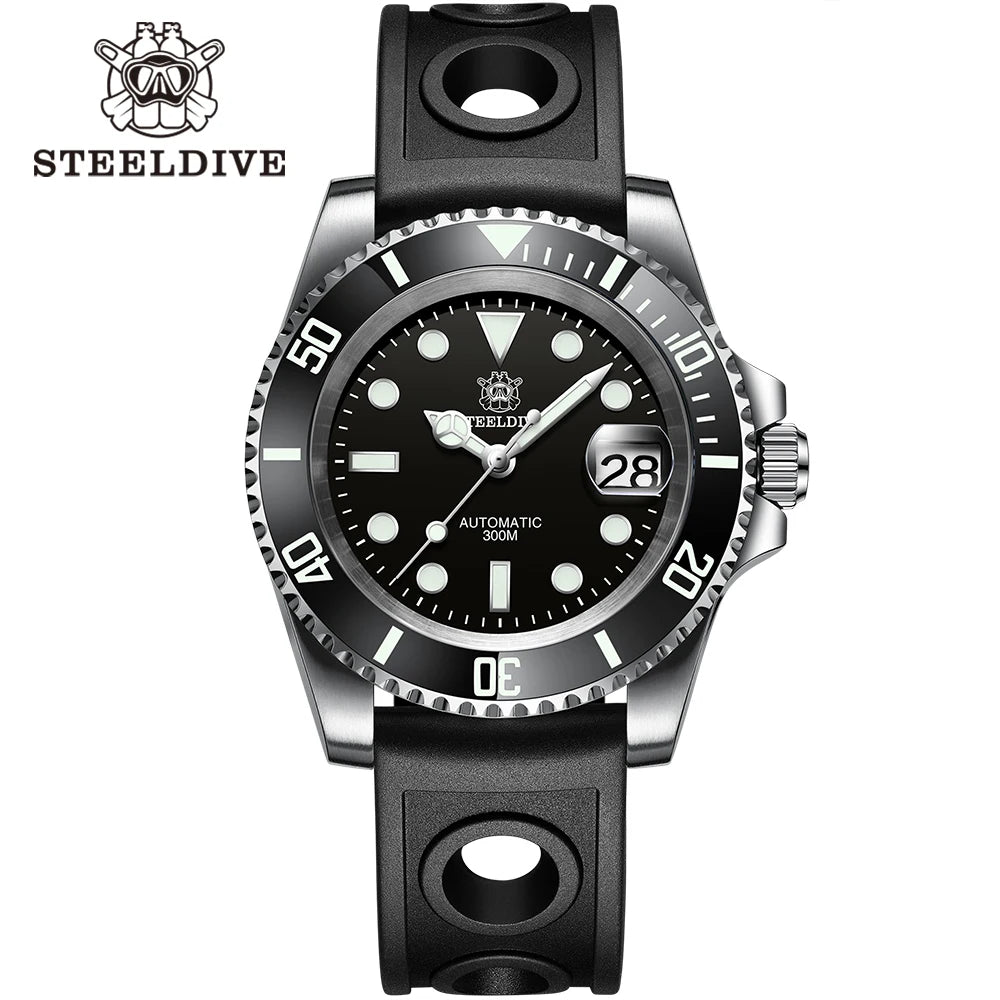 STEELDIVE SD1953 41MM clásico agua fantasma calendario lupa NH35 movimiento mecánico BGW9 superluminoso 30Bar reloj impermeable