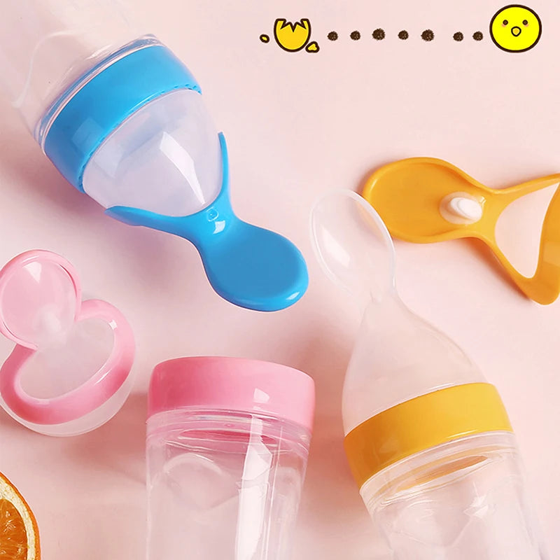 Biberón exprimidor de silicona para entrenamiento de bebés recién nacidos, cuchara para comida de cereales y arroz, suplemento alimentador, vajilla útil segura para niños