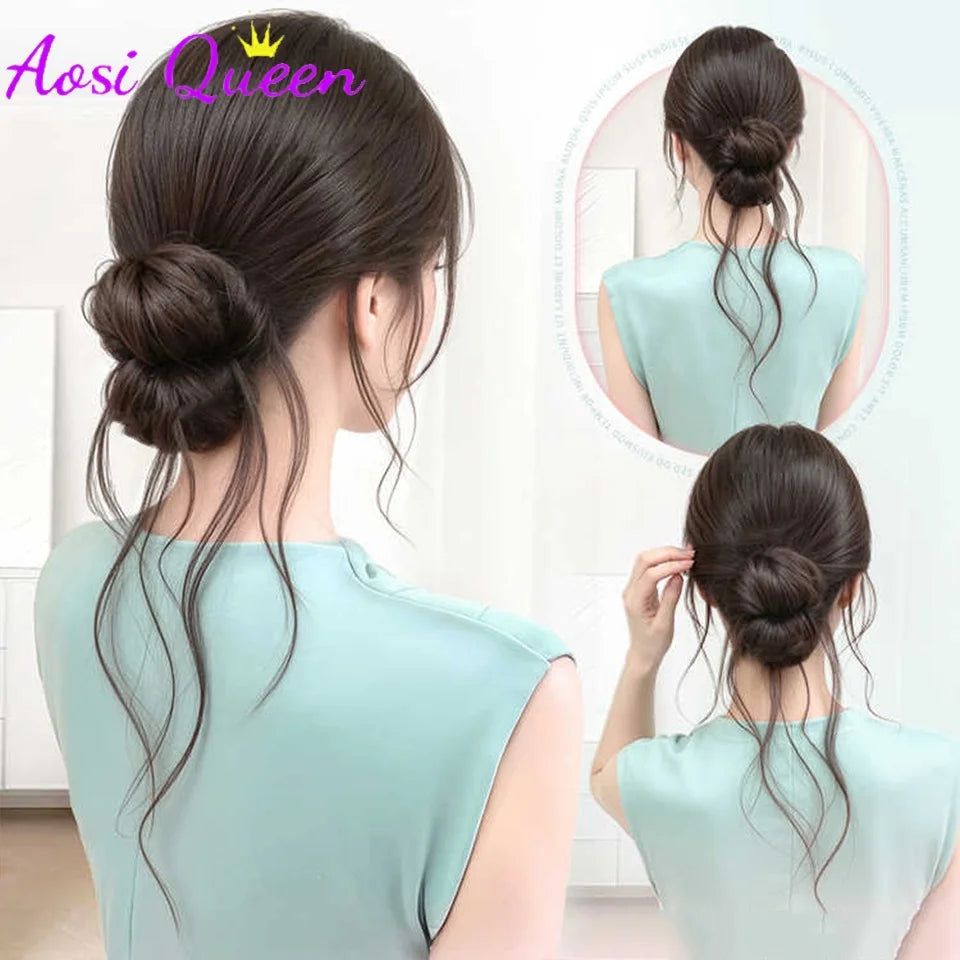 Coleta sintética de cola de caballo baja, natural y esponjosa, con pinza, para mujer, accesorio de pelo para uso diario.