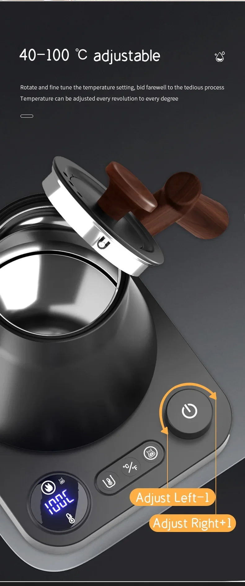 Tetera eléctrica con cuello de cisne, cafetera manual de 900ML, tetera inteligente con Control de temperatura, hervidor de calentamiento rápido de 110v/220v