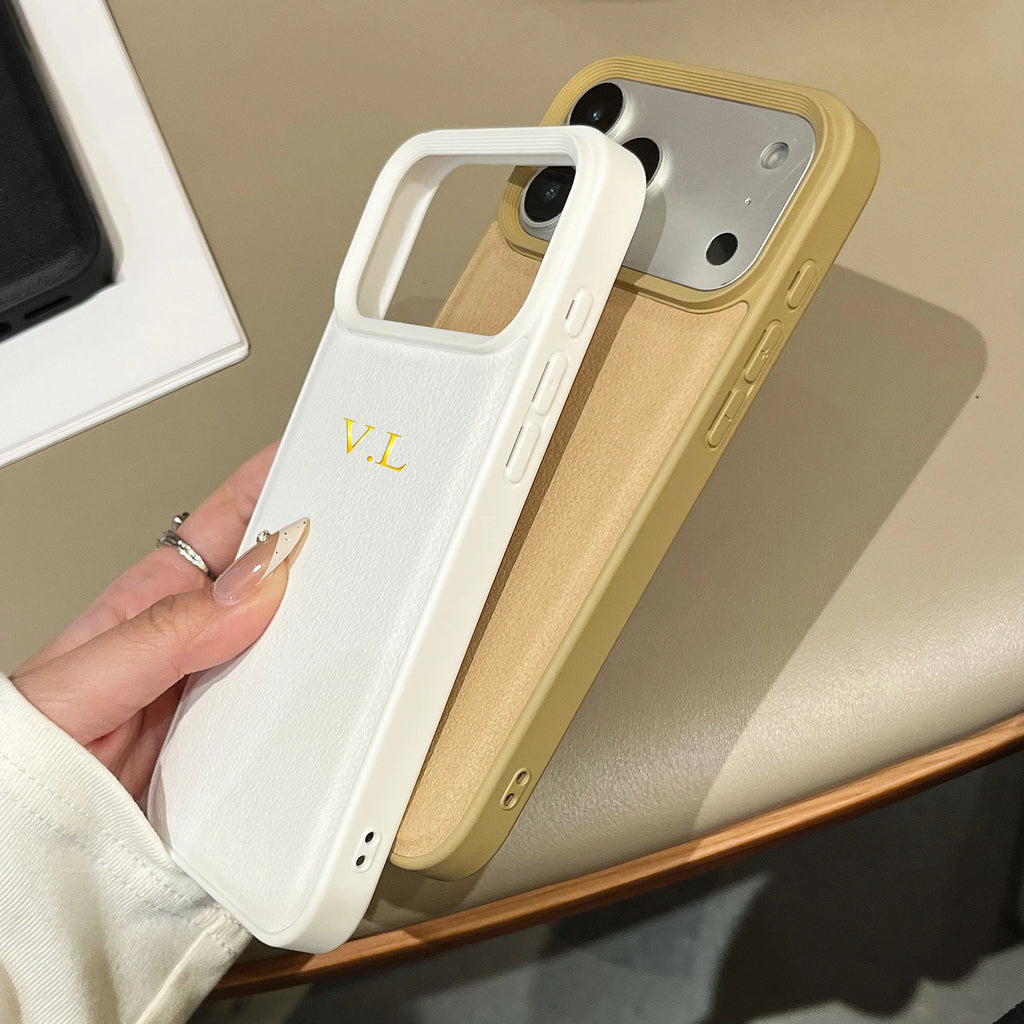 Funda de piel sintética de lujo con nombre personalizado para iPhone 17 16 15 14 13 12 11 Pro Max Plus Air Hot Gold Foil letra grabada