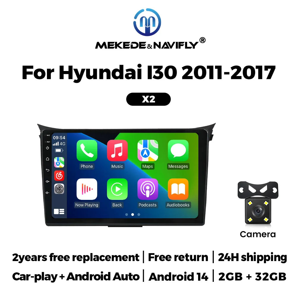 Sistema de audio inteligente para automóvil con Android 14 para Hyundai i30 II 2 GD 2011-2017, Carplay inalámbrico, radio para automóvil de 9 pulgadas, GPS, unidad principal estéreo.