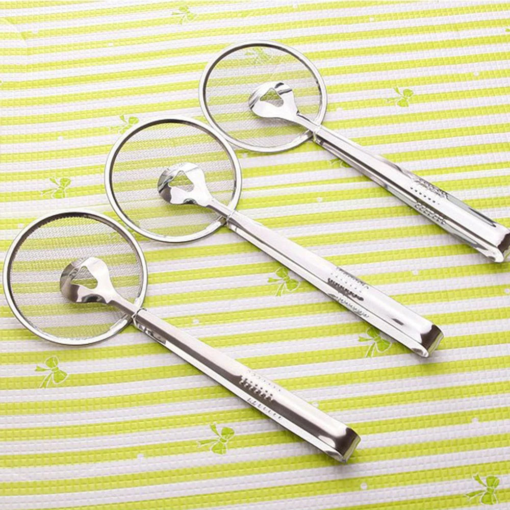 Filtro de pinza para freír aceite de acero inoxidable, colador de malla fina con pinzas de Clip para freír aceite, alimentos, barbacoa, herramientas de cocina