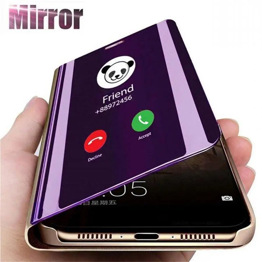 Funda con Tapa Abatible y Espejo Inteligente para Samsung Galaxy S25 Ultra, S25 Edge, S24 Plus, S25Plus, S25Ultra, S25Edge, Funda de Cuero para Teléfono