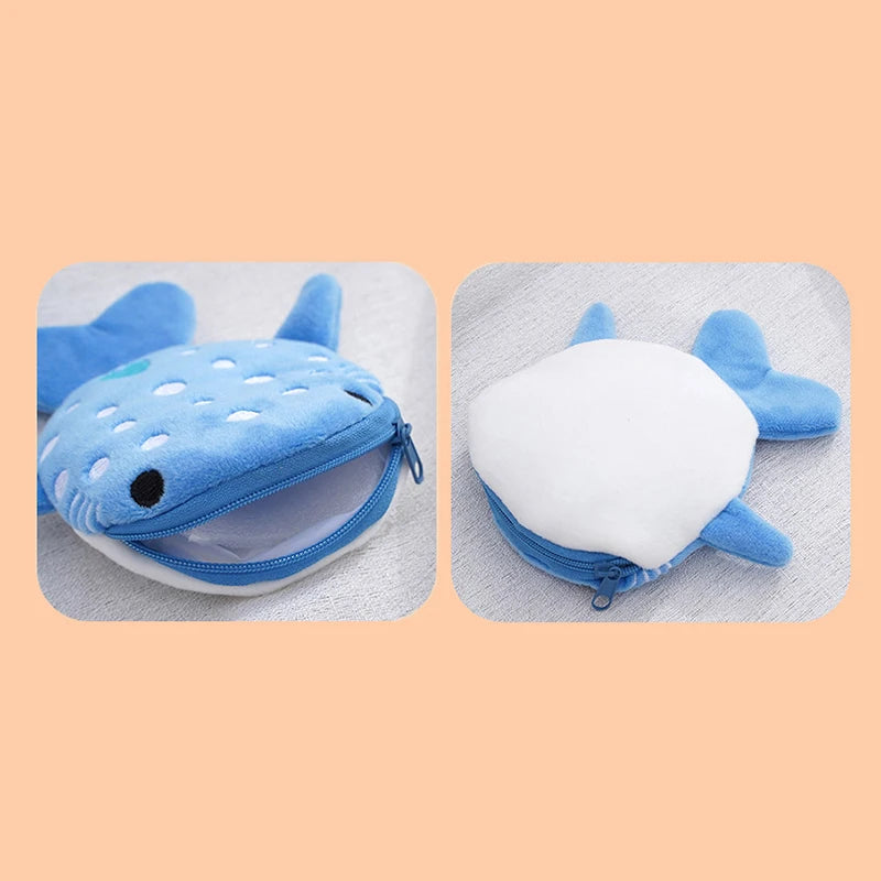 Monedero de Peluche con Diseño de Tiburón Ballena, Cartera Kawaii, Bolsa de Monedas Portátil, Organizador de Monedas para Llaves y Auriculares, Bolsa con Cierre, Regalo para Niños