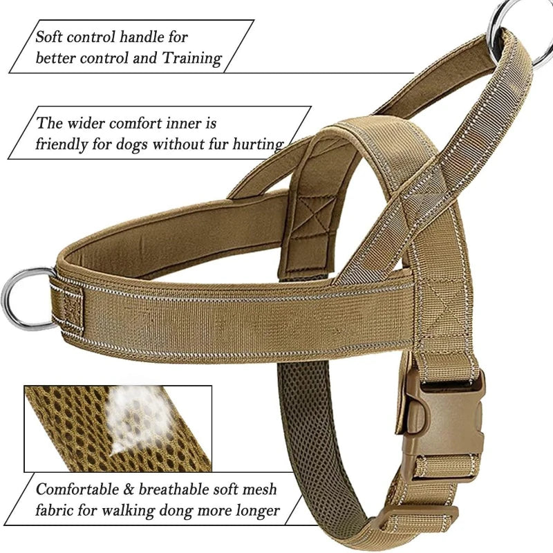 Arnés táctico para perros, nailon antitiro, ajustable para razas grandes, chaleco de adiestramiento al aire libre con mango y reflectante