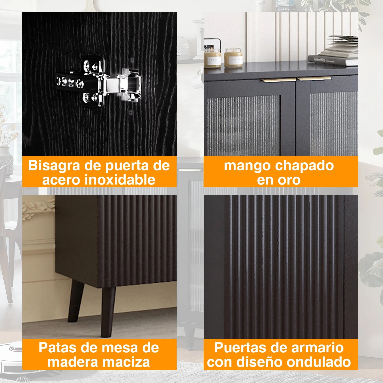 Mueble Grande para Cafetería con Cajones para Almacenamiento de Vino, Aparador Acanalado, Mueble Geométrico para Comedor, Cocina, Hogar, Sala de Estar
