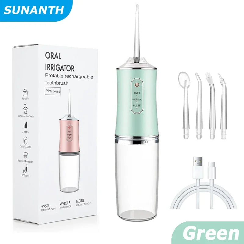 Irrigador Oral eléctrico inteligente portátil, hilo Dental de agua, 4 chorros, 3 modos, irrigador Dental recargable por chorro de agua, limpiador Dental