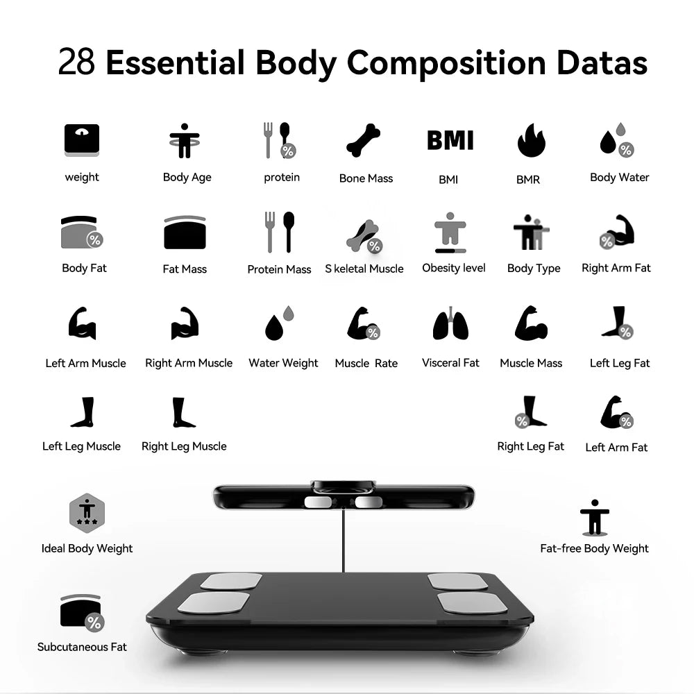 Nueva báscula profesional inteligente de grasa corporal con 8 electrodos Analizador de composición corporal Báscula de bioimpedancia Báscula de fitness para pérdida de peso