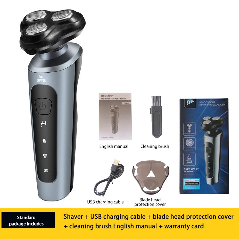 Afeitadoras eléctricas para hombres, resistente al agua, uso en seco y húmedo, recortador eléctrico, afeitadoras rotativas con batería recargable, máquina de afeitar