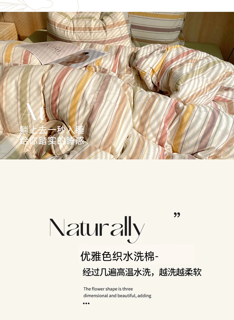 Juego de cama suave de algodón 100%, funda nórdica con estampado de rayas y funda de almohada, ropa de cama, colcha, fundas de almohada, juegos de edredón