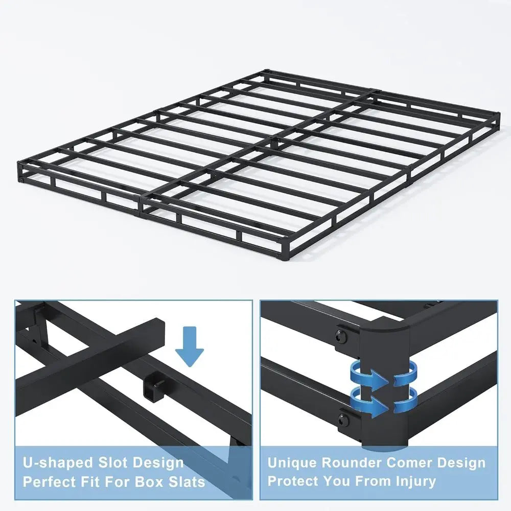 Somier de Caja Completo, Somier de Caja de Perfil Alto de 4 Pulgadas para Cama Matrimonial, Base de Colchón con Marco de Metal Reforzado