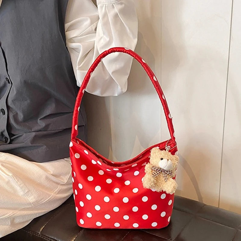 1 bolso de hombro de lunares de Color puro, bolsos de moda para mujer, bolsos de cubo Retro Chic, bolso de mano de estilo coreano a la moda