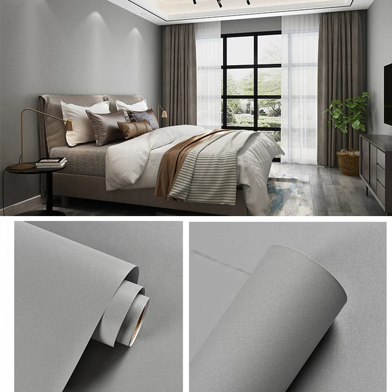 Película decorativa autoadhesiva impermeable de PVC, papel tapiz para dormitorio reacondicionado, calcomanía para habitación de niños, muebles antiguos, pegatinas de pared de Color puro