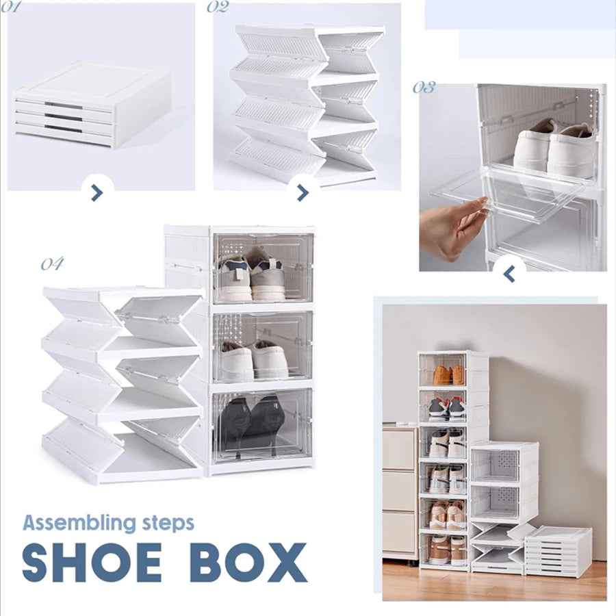 Zapatero apilable de plástico transparente, caja de almacenamiento de zapatillas, organizador de zapatos plegable, a prueba de polvo, gabinete de ahorro de espacio