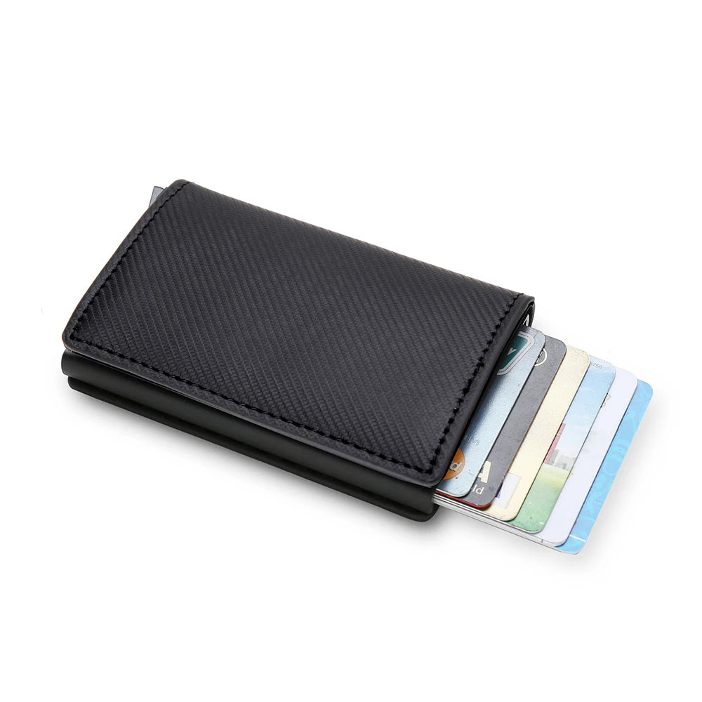 Cartera de aluminio Rfid para hombre, tarjeteros, monedero de fibra de carbono para hombre, cartera inteligente delgada de negocios, tarjetero de crédito, funda, soporte para notas