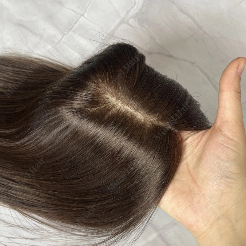 Extensiones de Cabello Humano Negro Jet con Base de PU Inyectado Tipo Piel de 7x11cm, Extensiones con Clip de Cabello Real, Se Pueden Calentar # 1 # 2 # 2C 14 pulgadas 35 cm