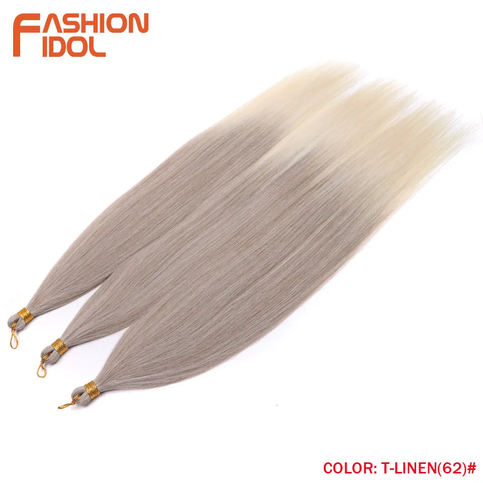 FASHION IDOL, 28 pulgadas, 300g/3 piezas, cabello liso, cabello trenzado sintético, extensiones de cabello de fibra resistente al calor, color gris ombré