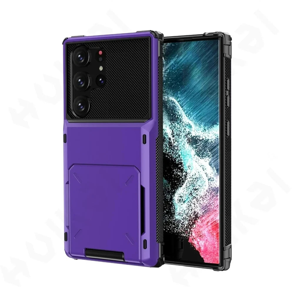 Funda con Tarjetero para Samsung Galaxy S26 Ultra S25 S24 S23 S25 FE A17 A56 A37, Funda Protectora Resistente con Ranura Oculta para Tarjetas