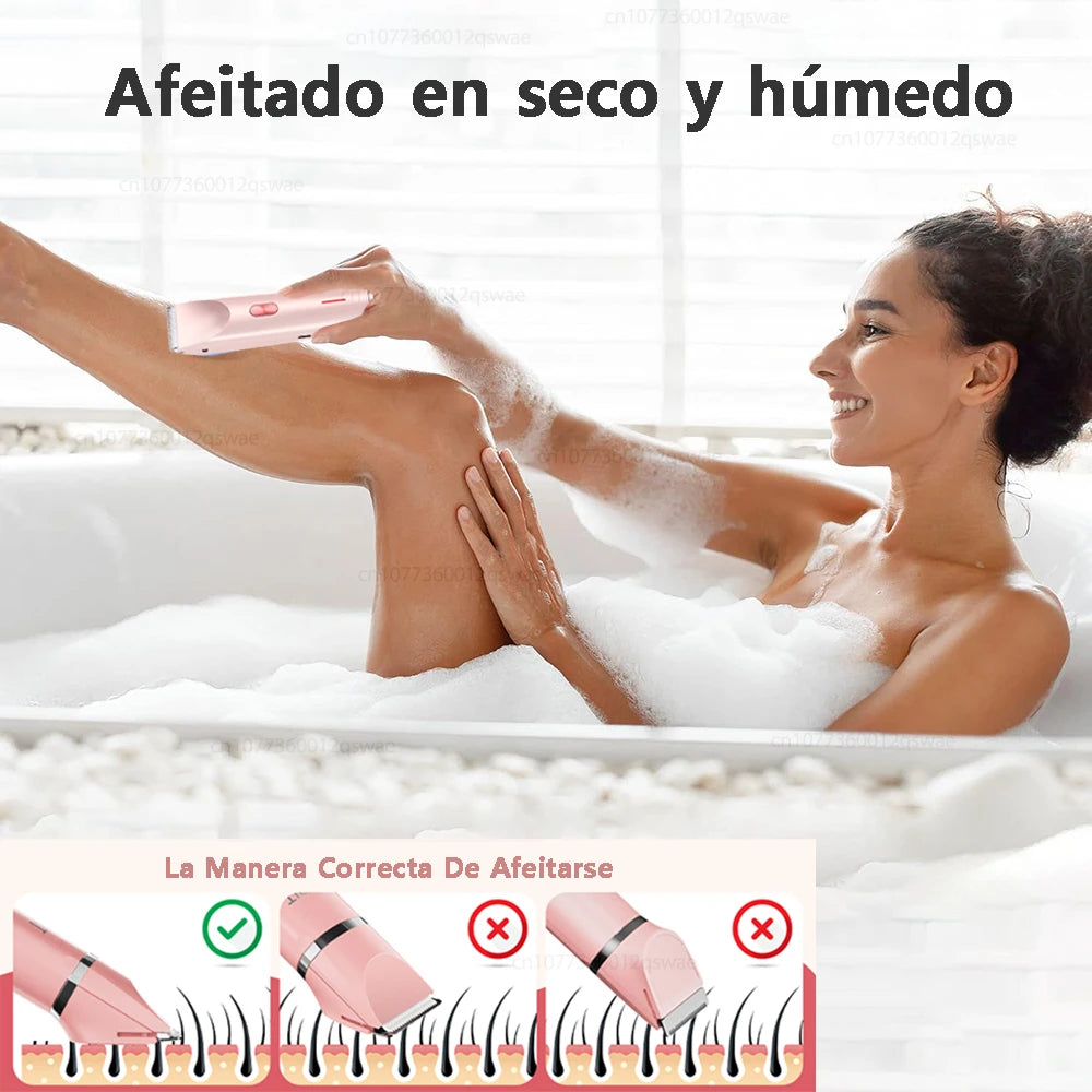 Maquinillas de afeitar eléctricas para mujer, Afeitadora eléctrica 2 en 1 para recortador de vello púbico IPX7, resistente al agua, uso húmedo y seco, Afeitadora de Bikini para el cuerpo