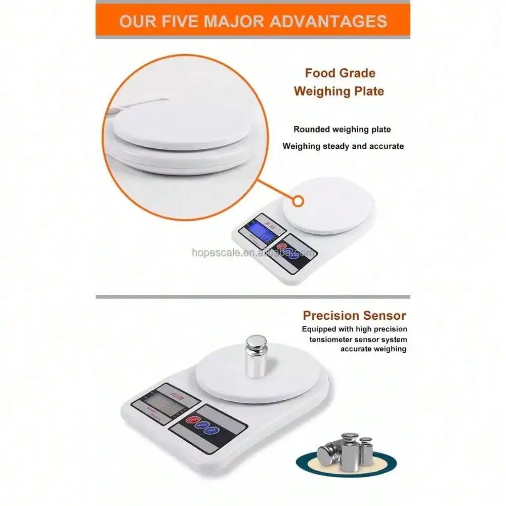 Báscula de Cocina Digital 10kg - Balanza Electrónica de Precisión Portátil con Batería, Pesa de Alimentos Inteligente para el Hogar