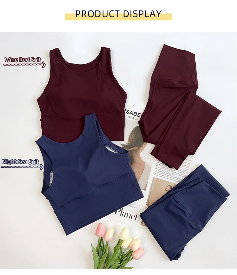 Ropa de Yoga de 2 piezas para mujer, conjunto de Yoga para gimnasio con tirantes cruzados en la espalda, Sujetador deportivo de realce, mallas de Yoga de cintura alta, ropa deportiva de entrenamiento