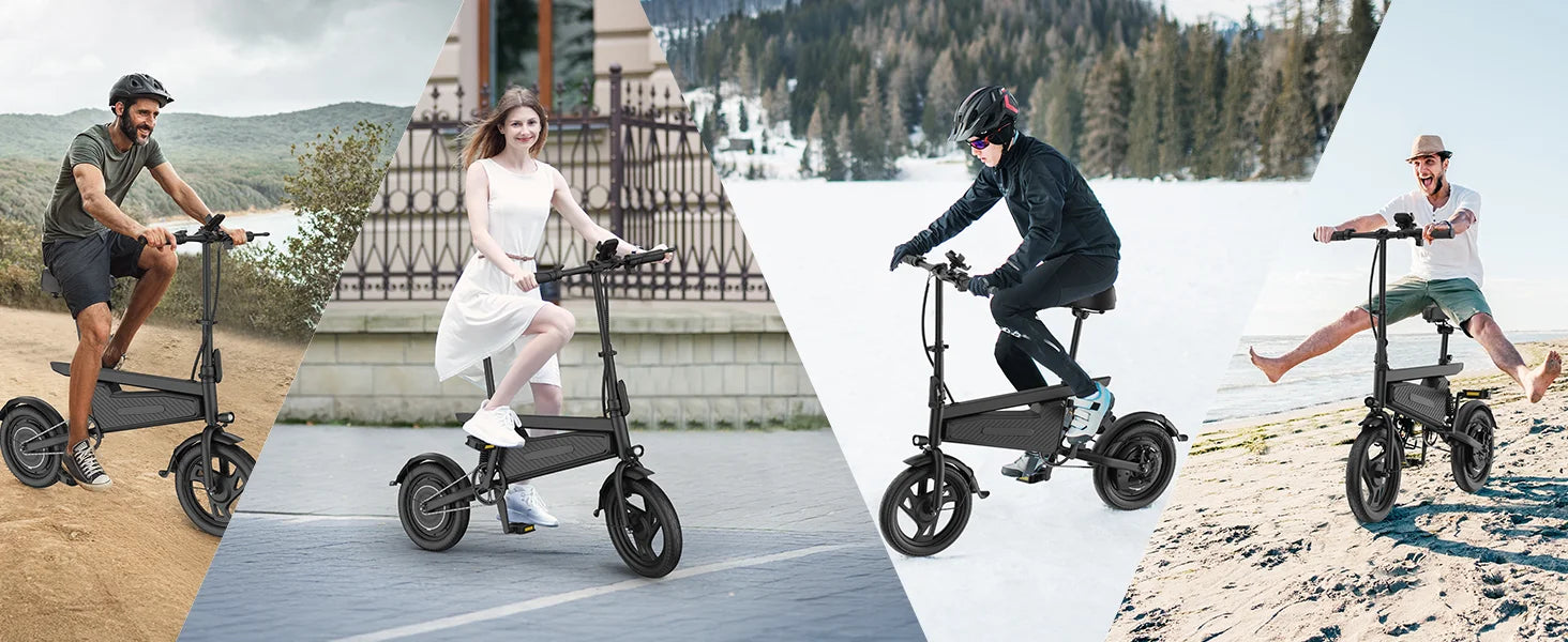 Bicicleta eléctrica plegable de 14 pulgadas, Motor sin escobillas de 350W, batería de 48V y 9Ah, velocidad máxima de 22MPH, 28 millas de largo alcance para adultos