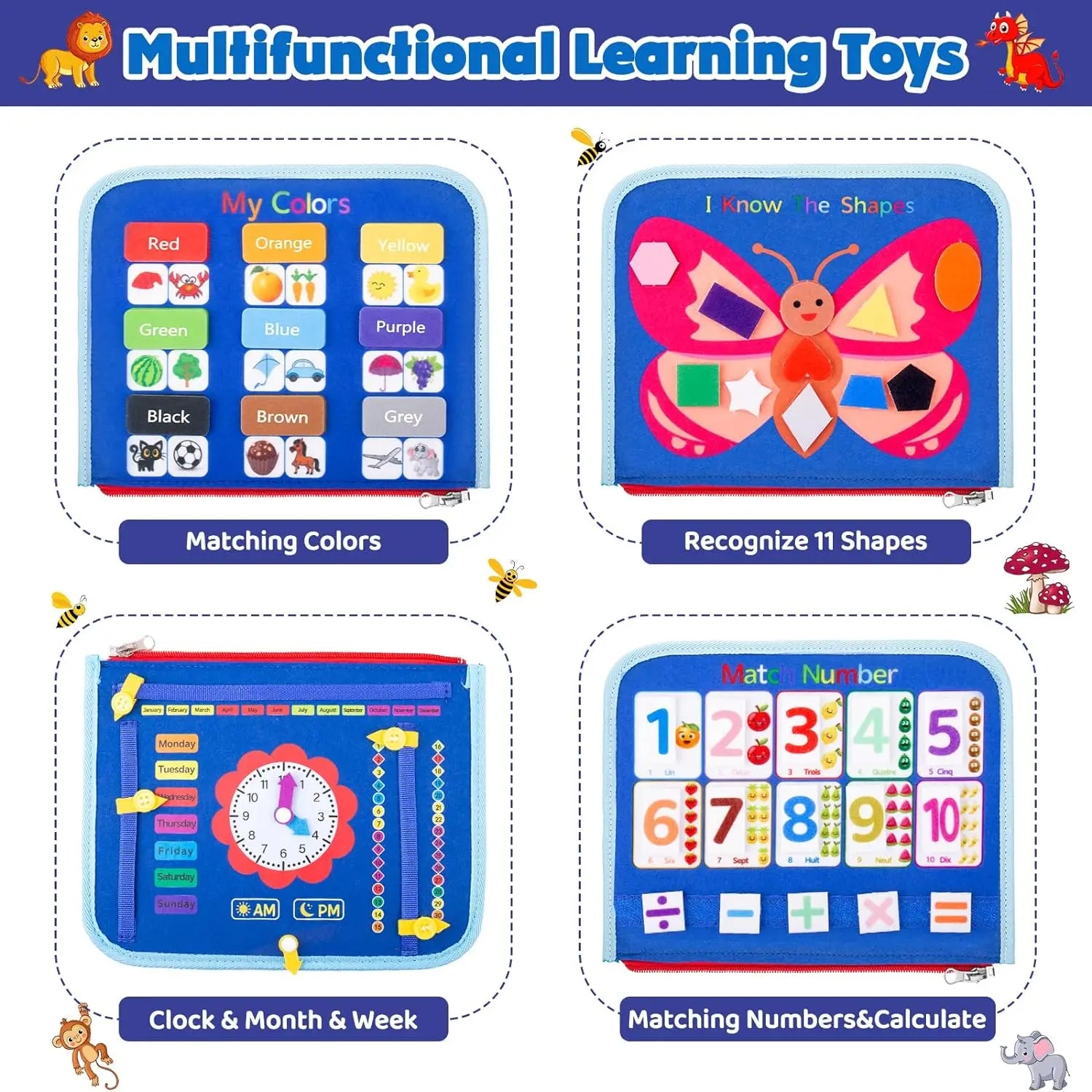 Juguetes Montessori, tablero ocupado, tablero de desarrollo de actividades sensoriales para niños pequeños para habilidades motoras, juguetes educativos de actividades de viaje
