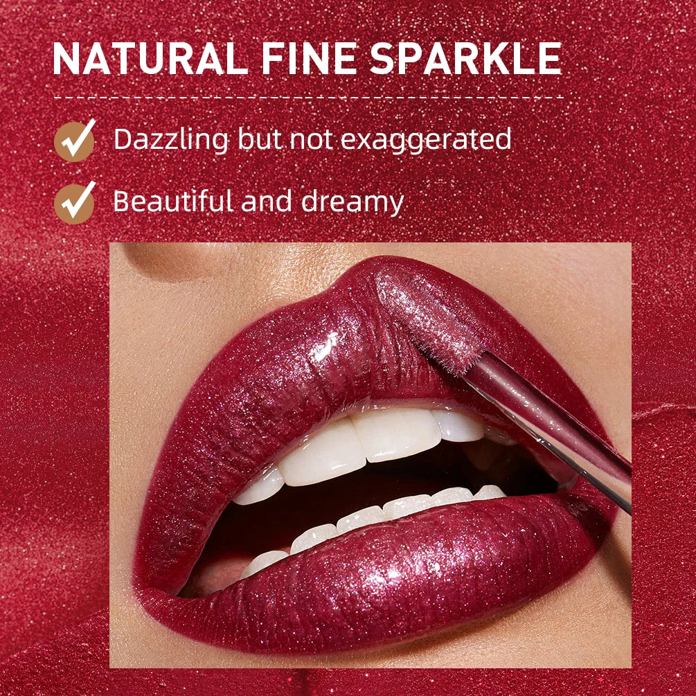 QIBEST-brillo de labios resistente al agua con brillo de diamante, lápiz labial líquido mate, esmalte de labios de perla brillante, tinte labial de larga duración, maquillaje para mujer
