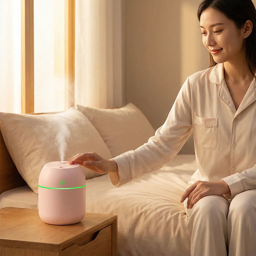 Humidificador de aire de 220ML, difusor de aroma de niebla fría, luz LED nocturna, protección contra apagado, Humidificador USB para el hogar y la Oficina