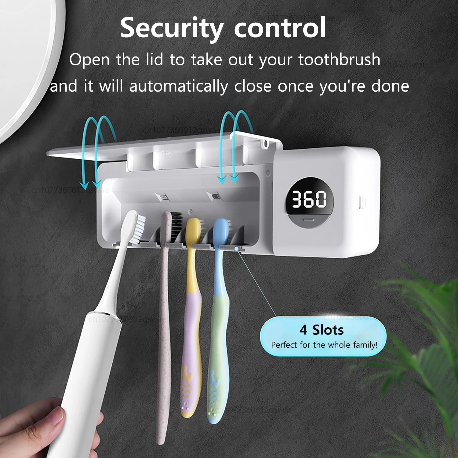 Esterilizador de cepillo de dientes eléctrico esterilización de cepillo de dientes UV con 4 ranuras recargable montado en la pared para soporte de cepillo de dientes de baño