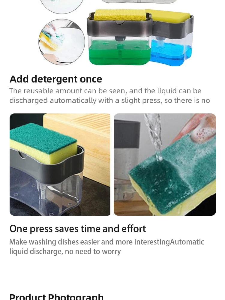 Dispensador de jabón portátil con prensa de detergente para cocina, paño limpio Pak, olla para lavar platos, herramienta de limpieza