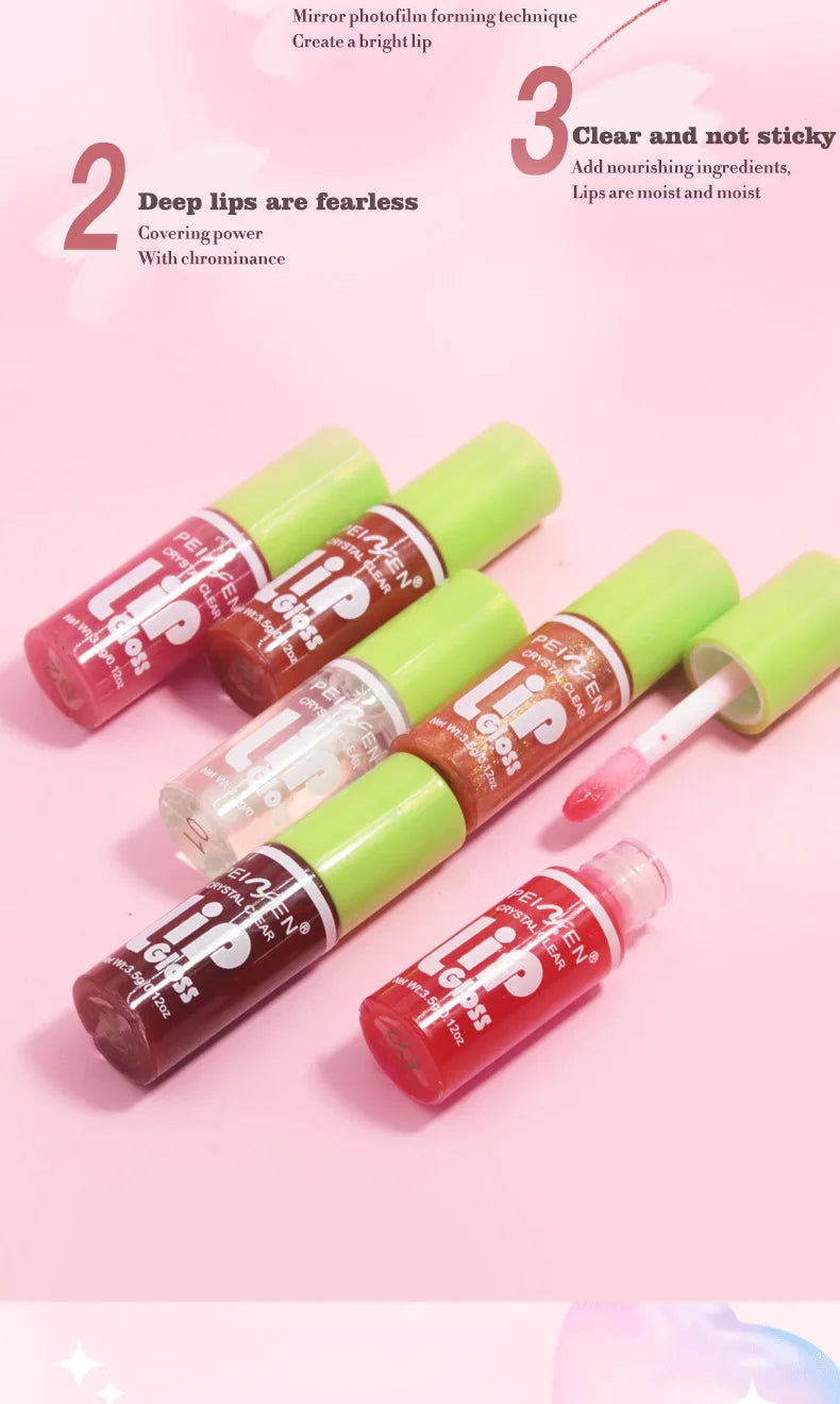 Juego de 6 piezas de brillo de labios con espejo de cristal, bálsamo labial ligero hidratante, brillo brillante, tinte transparente, melocotón, cereza, rosa