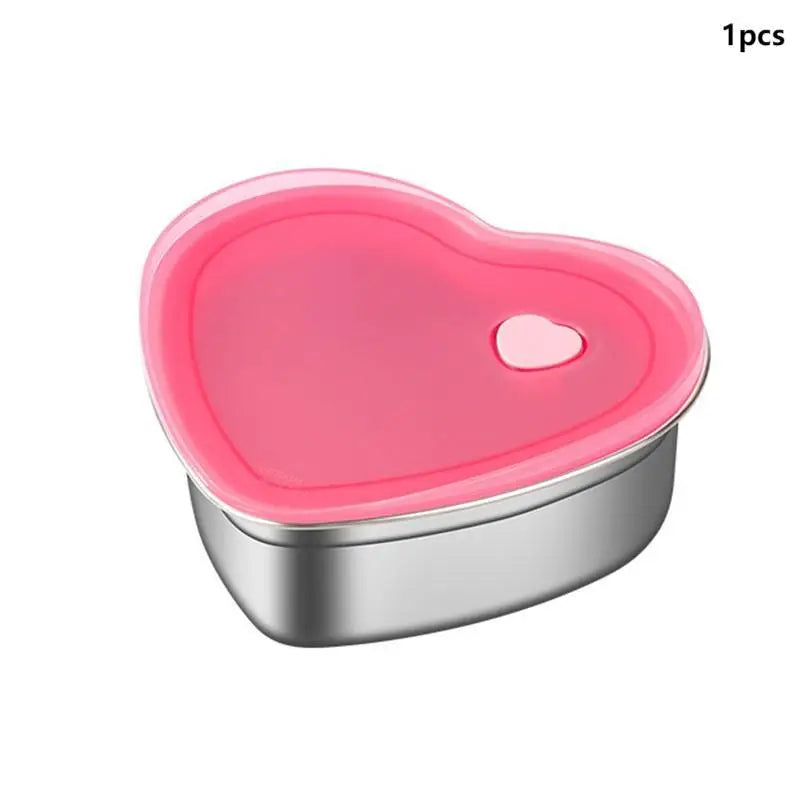 Organizadores de alimentos de cocina en forma de amor con tapas, caja de almacenamiento de acero inoxidable 410, accesorios de cocina a prueba de fugas de gran capacidad
