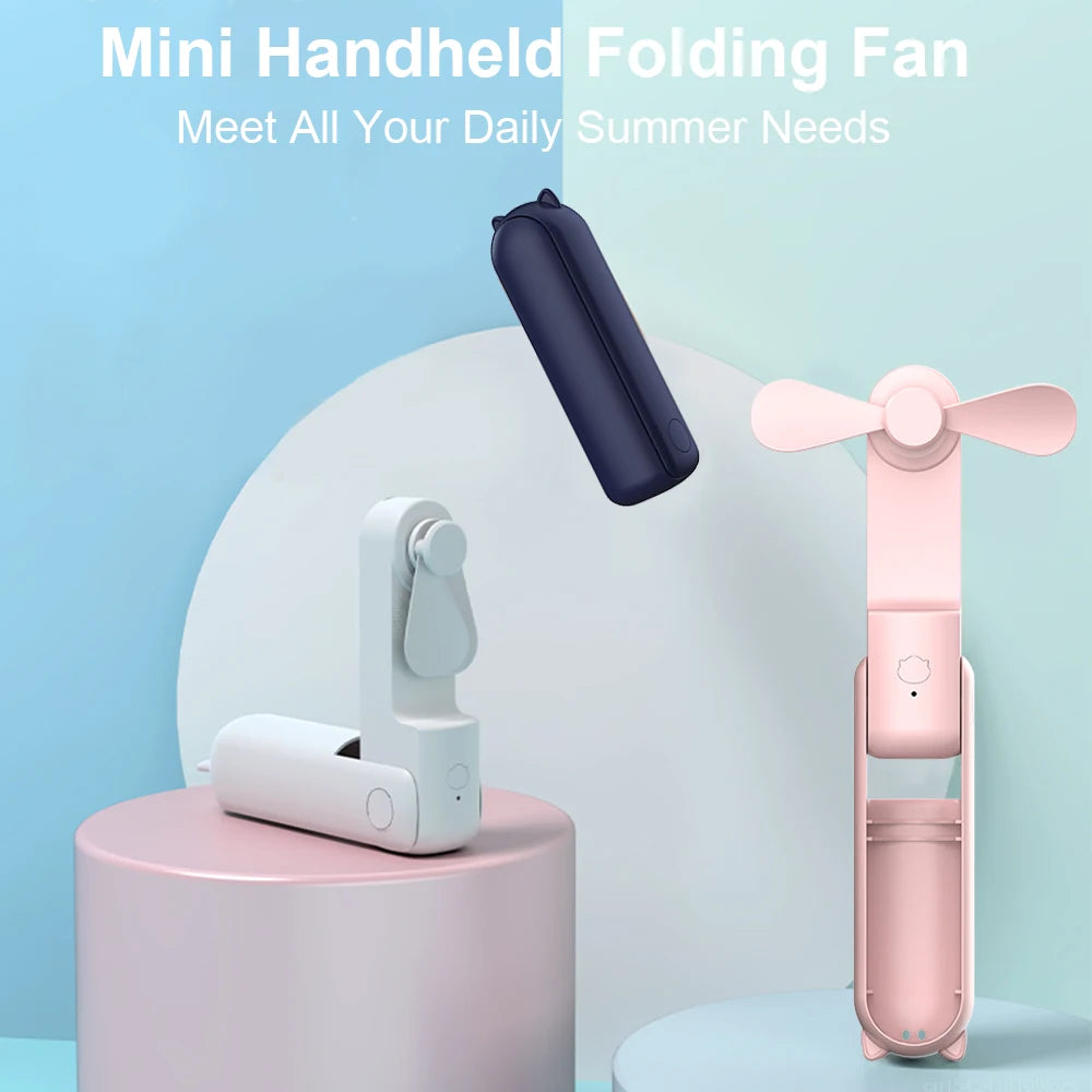 Mini ventilador de mano portátil, pequeño ventilador de bolsillo, batería recargable por USB, ventilador de mano de refrigeración plegable, Mini ventilador USB con Banco de energía