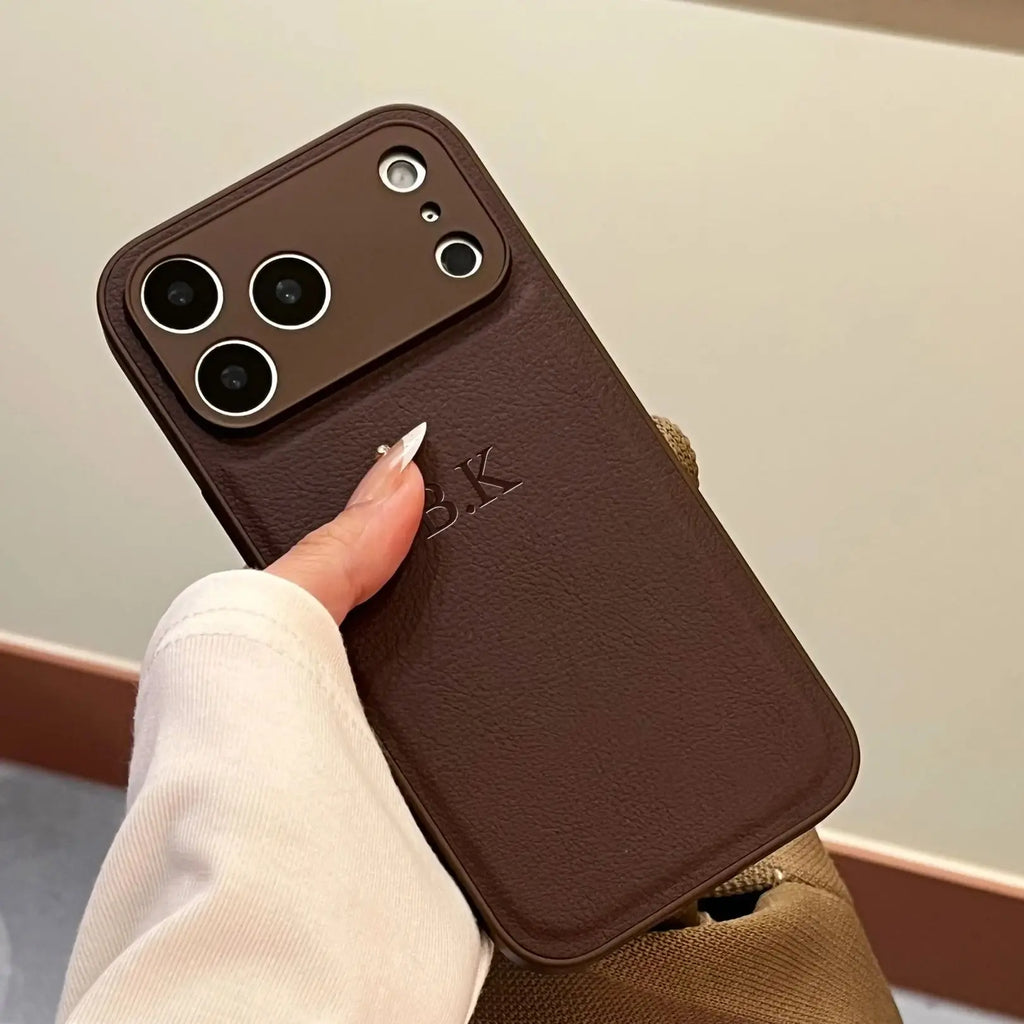 Funda de teléfono de cuero sintético con grabado en caliente 3D DIY con nombre personalizado de lujo para iPhone 17 16 15 14 13 Pro Max Plus Air
