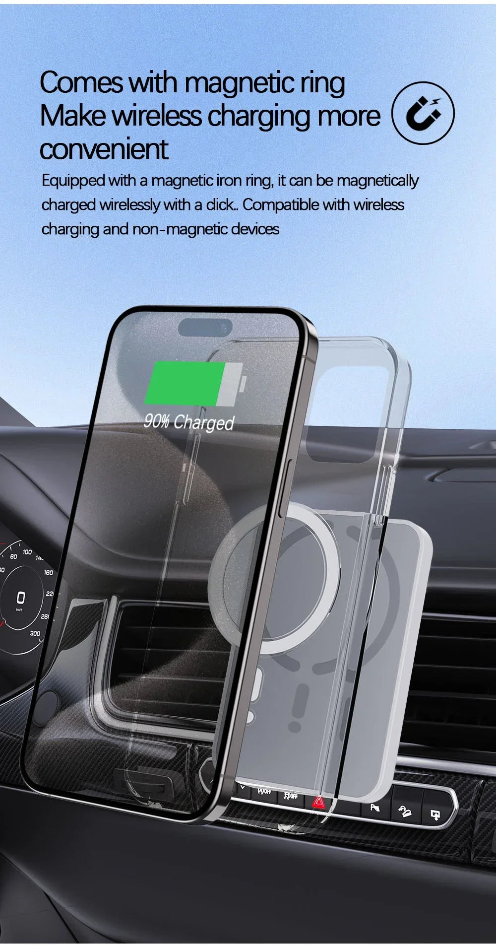 Cargador Inalámbrico Magnético para Coche, Soporte para Teléfono con Salida de Aire para iPhone 17 16 15 14 13 12 Pro Max, Estación de Carga Rápida Inalámbrica para Coche