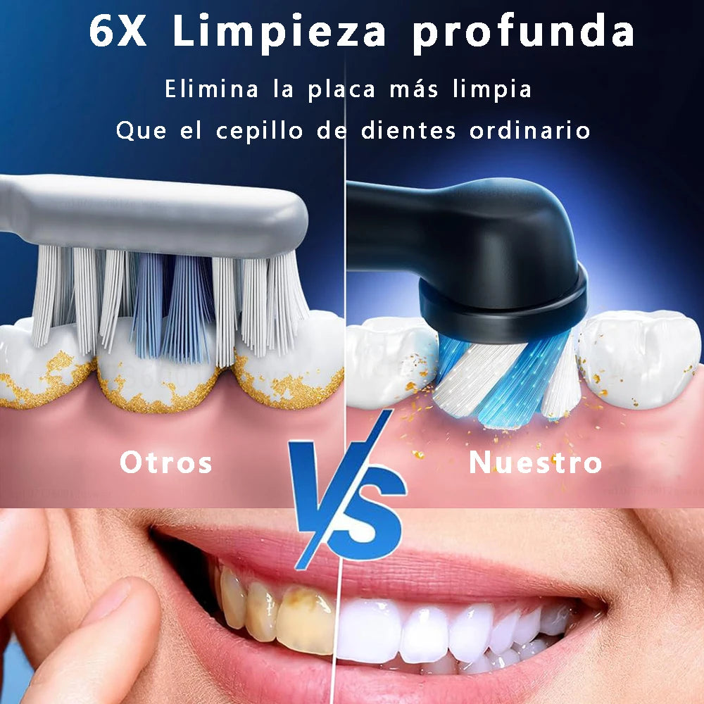 Cepillo de dientes eléctrico giratorio para limpieza profunda y blanqueamiento de dientes para adultos, cepillo de dientes recargable con cabezales de repuesto de 4/8 piezas