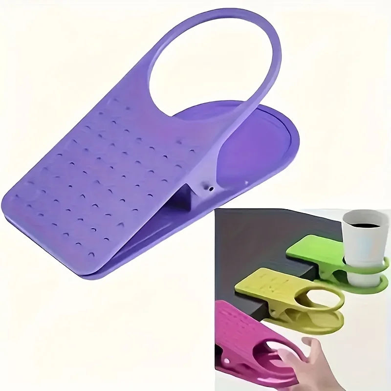1 portavasos con clip, color aleatorio, clip para bebidas de mesa portátil de plástico duradero, adecuado para mesas y tablas