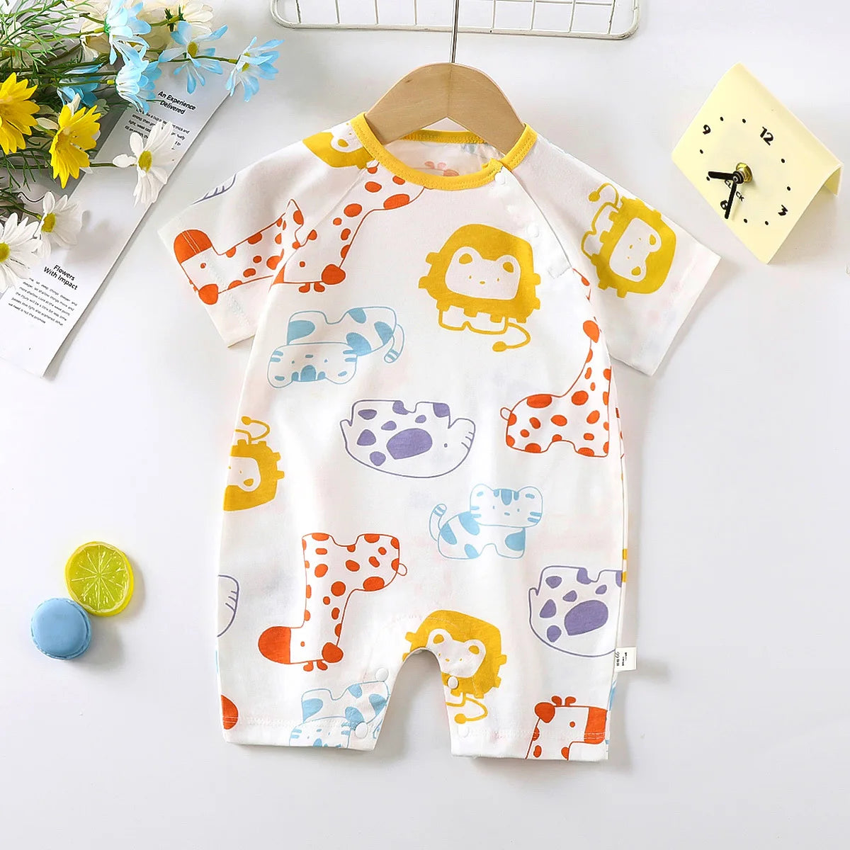 Monos de dibujos animados para bebé, mono de algodón transpirable de verano de manga corta para recién nacidos, niños y niñas, ropa para gatear