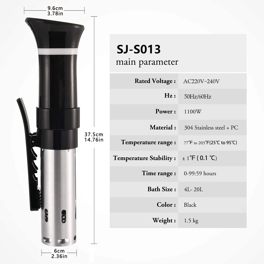 Sous Vide WIFI 1100W de alta potencia con función de olla de cocción lenta Temporizador de 99 horas y cocción al vacío de precisión, ±0,1 ° C Contraste de temperatura