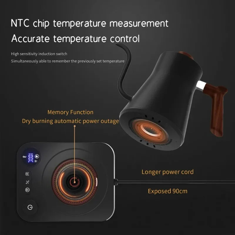 Tetera eléctrica con cuello de cisne, cafetera manual de 900ML, tetera inteligente con Control de temperatura, hervidor de calentamiento rápido de 110v/220v
