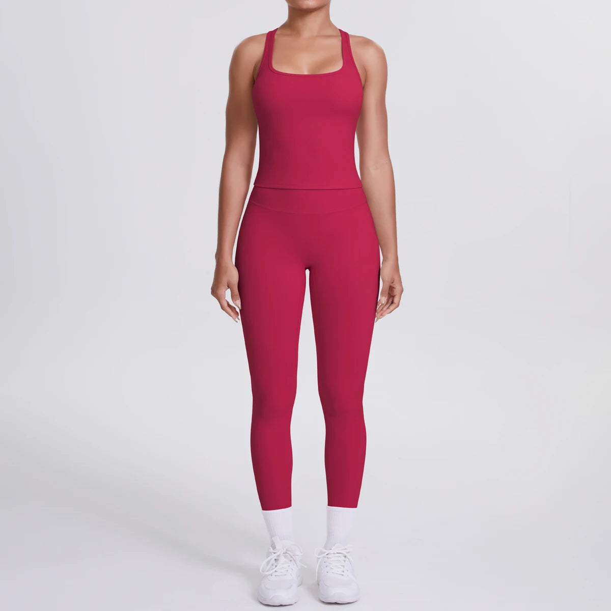 Hamidou - Conjunto de yoga de 2 piezas para mujer: leggings de fitness de secado rápido con efecto push-up y top deportivo con espalda en I de color liso.