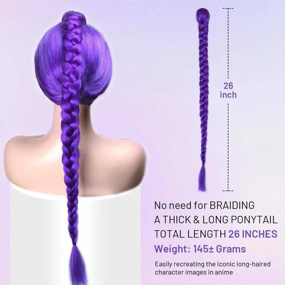 Cola de Caballo de pelo morado trenzado sintético, disfraz de Rumi, cola de caballo larga con banda de goma y Clips para niños y niñas, Navidad