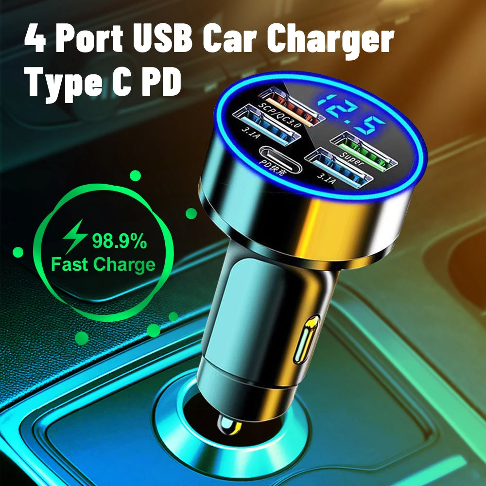 Cargador de coche USB, carga rápida, adaptador de cargador de teléfono móvil para coche 3,0 para iPhone 16 Pro 15, Samsung tipo C PD